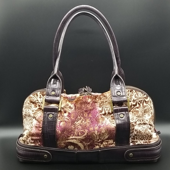 Liz Claiborne Velvety Velour Plum, Brown, Rose and Cream Shoulder Bag - Picture 4 of 16